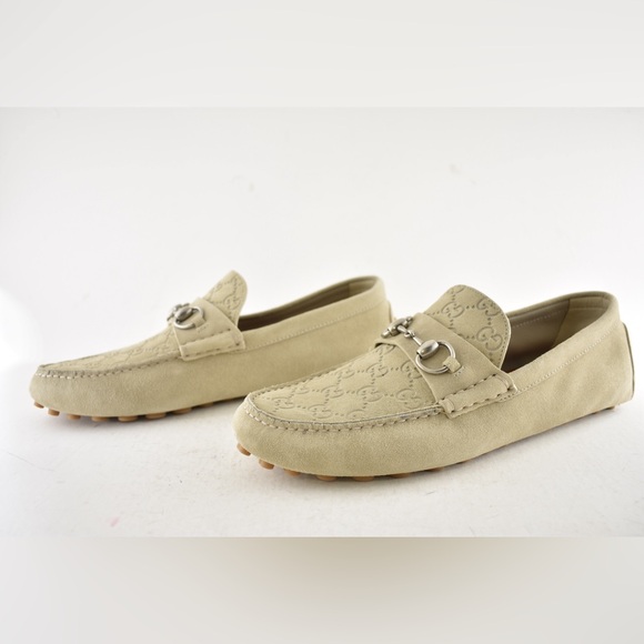 Gucci Oatmeal Beige Suede GG Logo Horsebit Slip On Driver Loafer Flat G 9 US 10 - Picture 13 of 16